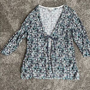 CJ Banks Blue and Green Patterned Blouse